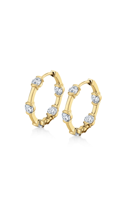 18K Yellow Gold Mini Round Brilliant Bar Huggie Earrings